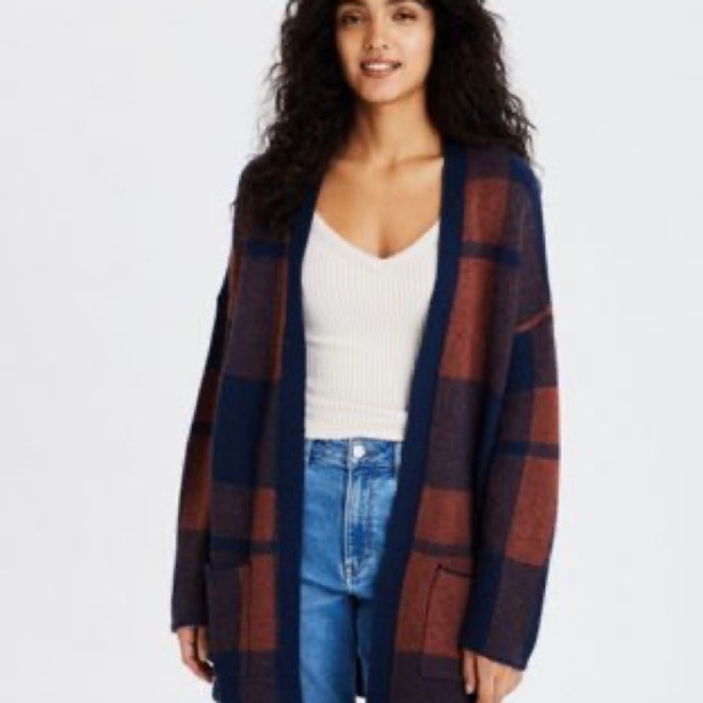 American Eagle Outfitters Navy and Rust Cardigan